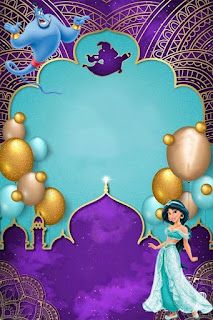 a woman standing in front of a purple and blue background with gold balloons on it