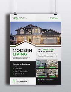 a flyer for a new home is shown in this image, with the words modern living on