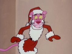 the pink panther is wearing a santa hat