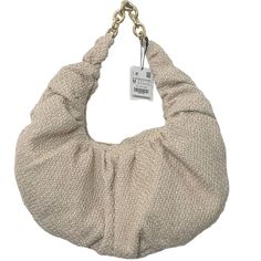 Zara Tweed Purse Bag With Chain Handle Beige Tan Slouch Hobo Size M New New With Tags, Display Wearminor Pulls At Fabric. Please See Photos For Overall Condition. Comes As Is. Zara Beige Bag, Tweed Purse, Zara Tweed, Bucket Handbags, Bag With Chain, Oversized Bag, Zara Bags, Hobo Purse, Zara New