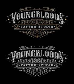 two vintage tattoo logos on black and white with the words, young blood's tattoo studio