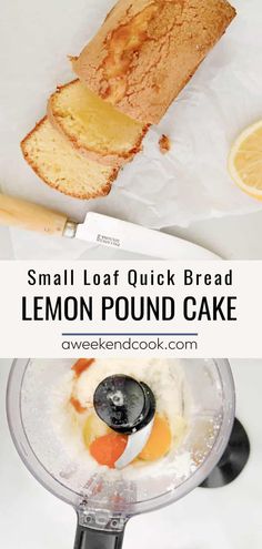 a loaf of lemon pound cake sitting on top of a counter