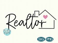 the word realtor is written in black ink on a white background with a pink heart