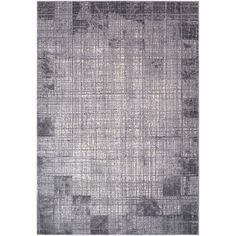 a gray and white rug with squares on it