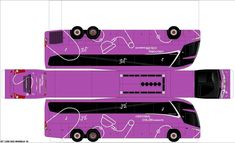 an image of a purple bus cut out into two halves with the front and back sides facing each other