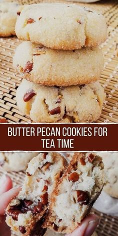 butter pecan cookies for tea time with text overlay that reads butter pecan cookies for tea time