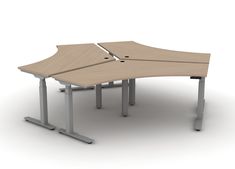 an office desk with two white legs and a wooden table top