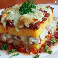 two pieces of lasagna stacked on top of each other