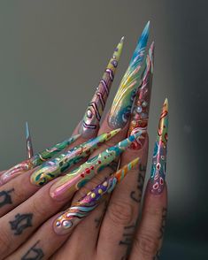 Nail set that made my brain explode a little 😅 inspired by tropical fish patterns and boosted by interdimensional rave experiences 😇 #nailartmilano #unghielunghe #unghieextreme #unghiestiletto #unghiemilano Cool Nails, Fish Patterns, My Brain, Dope Nails, Tropical Fish, Brain, Nail Art, Fish