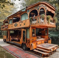 an old bus converted into a house in the woods