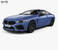 a blue bmw sports car on a white background with the words humm 3d above it