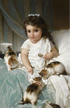 EMİLE munier Emile Munier, Three Kittens, William Adolphe Bouguereau, Crazy Quilt Blocks, A4 Poster, Oil Painting Reproductions, Arte Animal, Painting Reproductions, Vintage Cat