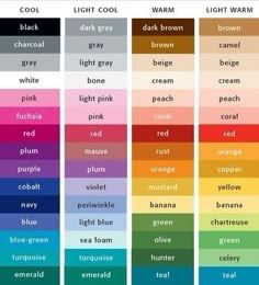 Warm Skin Tone Colors, Hair Color List, Skin Color Chart, Color Groups, Warm Hair Color, Warm Skin Tone, Cool Skin Tone, Skin Color Palette, Colors For Skin Tone