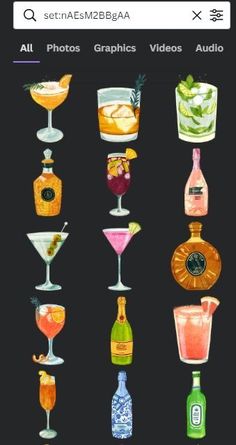 an iphone screen showing different types of drinks