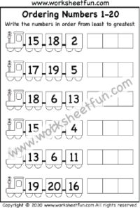 worksheet for ordering numbers 1 - 20