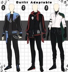 Outfit Adoptables, Adoptable Outfit, Male Anime, Manga Clothes, Clothing Sketches, Clothing Design Sketches, Anime Inspired Outfits, Drawing Anime Clothes, Fashion Design Drawings