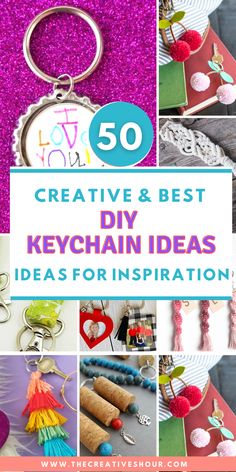 the words creative and best diy keychain ideas for inspiration are shown in this collage