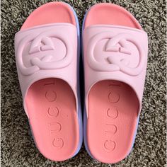 Worn Once New Comes With Box Angeles, Los Angeles, Pink Gucci Slides, Pink Low Heels, Gucci Shoes Women, Gucci Flip Flops, Strap Sandals Heels, Gucci Slides, Gucci Floral