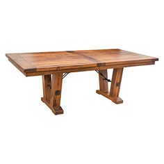 a wooden table with two legs on each side