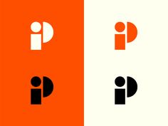 an orange, white and black logo with the letter p in it's center