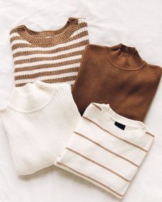 Autumn Sweaters, Striped Sweaters, Sweater Brown, Sweater Cream, Mode Casual, Stylish Clothes, Clothing Photography