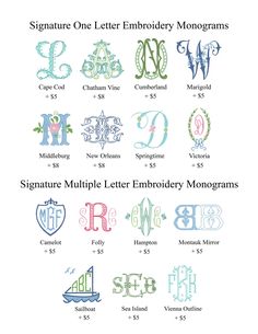 the different monograms for each letter