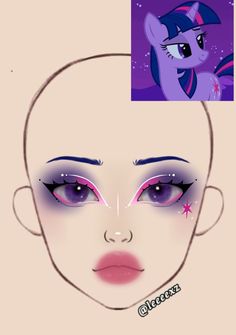 Fun Purple Makeup, Pinky Pie Makeup, Cartoon Inspired Makeup, Makeup Ideas Cosplay, Video Game Makeup, Pinkie Pie Makeup, Twilight Sparkle Outfits