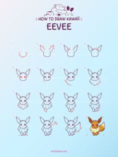 how to draw kawai eevee from pokemon step by step instructions for beginners