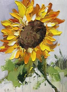 a painting of a sunflower in a vase