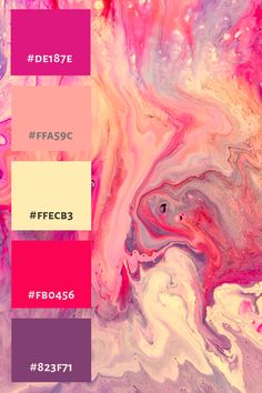 an abstract painting with pink, purple and yellow colors in the middle is featured on this page