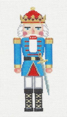 French Blue King Nutcracker handpainted Needlepoint Ornament by Susan Roberts French Blue King Nutcracker handpainted Needlepoint Ornament by Susan Roberts Click image to enlarge Description Welcome to  Needlepoint By Wildflowers!  My goal is to offer you the best possible service, the finest hand painted needlepoint canvases, beautiful needlepoint accessories, stitching supplies and the best professional service.  Offered is a Brand New needlepoint Ornament canvas from Susan Roberts Needlepoint ~ A beautiful, very detailed Nutcracker ~ " French Blue King Nutcracker With Sword " ... hand painted on 18 mesh mono canvas. The stitch painted canvas area is  6.75" by 2.6". Wth surrounding background canvas of approximately 11.25" by 7.25".    Perfect for an Ornament by would be a lovely pillow King Nutcracker, Needlepoint Accessories, Needlepoint Christmas Ornaments, Winter Embroidery, Cross Stitch Geometric, Needlepoint Ornaments, Embroidery Christmas, Needlepoint Christmas, Needlepoint Patterns