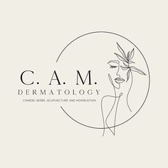 the logo for cam dermatology with a woman's face and leaves on her head