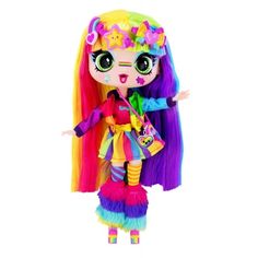 a colorful doll with long hair and big eyes