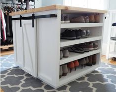 a shoe rack with several pairs of shoes on it