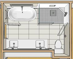 a small bathroom with a toilet, sink and bathtub in the floor plan is shown