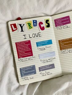 an open notebook with writing on it that says, i love uybracs