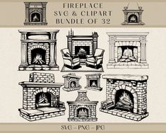 fireplace svg and clipart bundle of 32