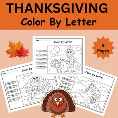 thanksgiving color by letter worksheets for kids