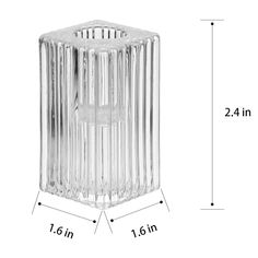 an image of a clear glass vase with measurements for the size and width on it