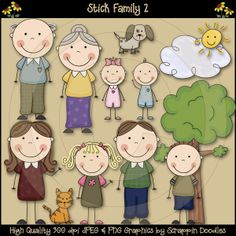 an image of family cliparts for scrapping and craftsing with the text stick family 2