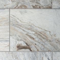 marble tiles with brown and white designs on the edges are shown in three different angles