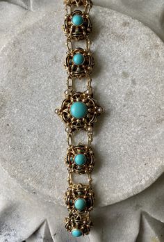 Beautiful Austro Hungarian Persian Turquoise Pearl Gold Gilt Sterling Silver Vintage Bracelet Austro Hungarian Jewelry Elegant Turquoise Bracelets With Cabochon, Victorian Turquoise Jewelry For Formal Occasions, Vintage Turquoise Jewelry With Intricate Design, Vintage Blue Jewelry With Jubilee Bracelet, Vintage Blue Jubilee Bracelet Jewelry, Hungarian Jewelry, Persian Jewelry, Vintage Bangle Bracelets, Edgy Jewelry