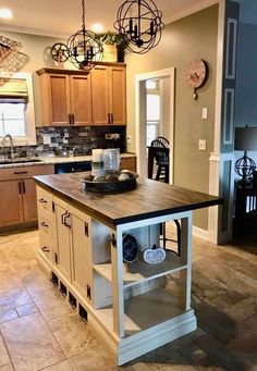 a large kitchen island in the middle of a room