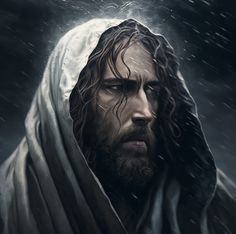 jesus in the rain with his eyes closed