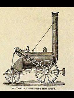 an old drawing of a steam engine