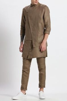 Shop for Son of A Noble Snob Beige Linen Bundi for Men Online at Aza Fashions Mens Kurta Designs, Navy Blue Linen, Linen Jackets, Indian Fashion Designers, Kurta With Pants, Sleeveless Jacket, Kurta Designs, Jacket Design, Black Linen