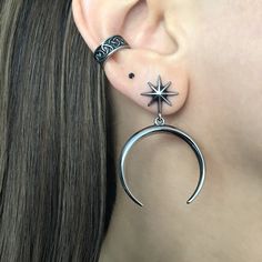 North Star and Moon earrings  are made of 316L Stainless steel . Size of earrings 1 3/4  inches (from edge to edge) Post :0.7mm / 22G  (regular post) Ships in a gift box