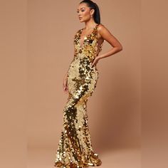 Never Worn; New With Tag. It Is Too Big For Me Despite It Being Xs As I Am Naturally Xxs. Can Ship The Same Day If Before 3 Pm Est. All Purchases Include Usps Priority Mail Included In The Cost. Long Flowing Dresses, Dresses Gold, Coral Maxi Dresses, Green Bodycon Dress, Gown Gold, Gold Sequin Dress, Ribbed Mini Dress, Sequin Maxi Dress, Sequin Maxi