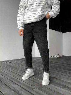 Grey Jeans Outfit, Dark Grey Jeans, White Shoes Men, Outfits Hombre, London Outfit, Grey Jeans, Jeans Online