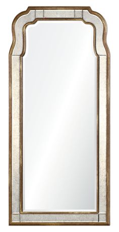 an ornate mirror with gold trimmings and a white border around the edges,